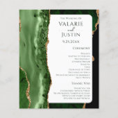 Budget Emerald Green Glitter Wedding Programme (Voorkant)