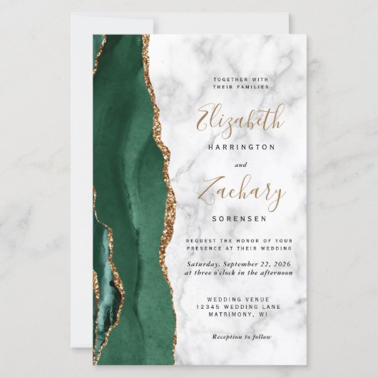 Budget Emerald Green Gold Agate Marble Wedding (Voorkant)