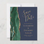 Budget Emerald Green Gold Agate Navy Save the Date (Voorkant)