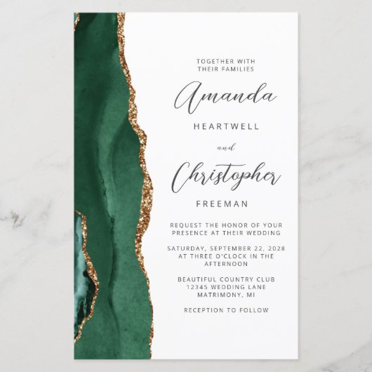 Budget Emerald Green Gold Agate Wedding (Voorkant)