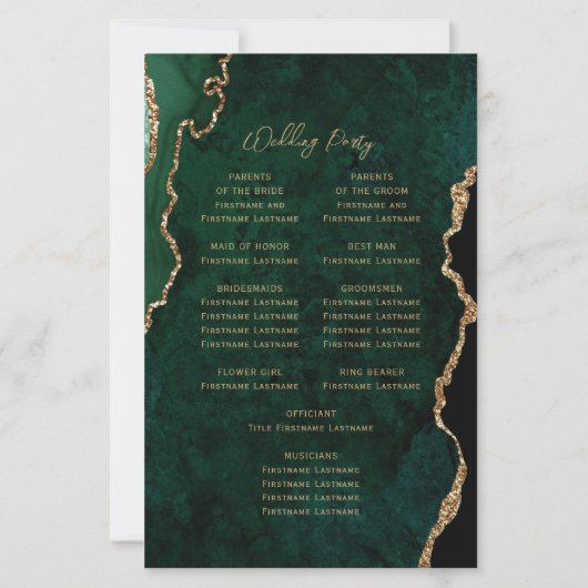 Budget Emerald Green Gold Agate Wedding Program (Achterkant)