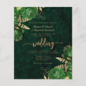 Budget Emerald Green Gold Bloemen Huwelijksuitnodi (Voorkant)