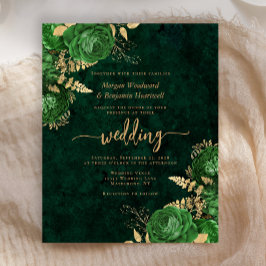 Budget Emerald Green Gold Bloemen Huwelijksuitnodi