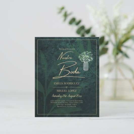 Budget Emerald Green Gold Modern Wedding Invite (Staand voorkant)