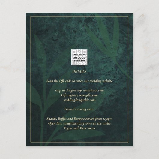 Budget Emerald Green Gold Modern Wedding Invite (Achterkant)