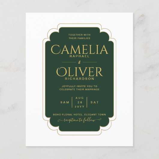 BUDGET Emerald Green Gold MONOCHROME Weddenschap P Flyer (Voorkant)