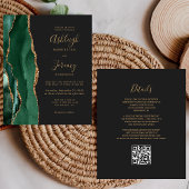 Budget Emerald Green Gold QR Code Weduwen Uitnodig