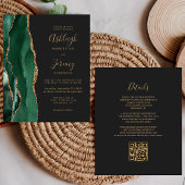Budget Emerald Green Gold QR Code Weduwen Uitnodig