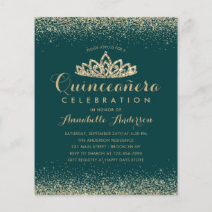 Budget Emerald Green Gold Quinceañera Tiara Invite