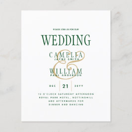 BUDGET Emerald Green Gold Wedding Invite Flyer
