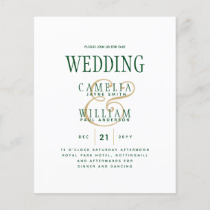 BUDGET Emerald Green Gold Wedding Invite Flyer