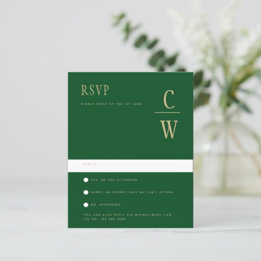 BUDGET Emerald Green Gold Wedding RSVP (Staand voorkant)