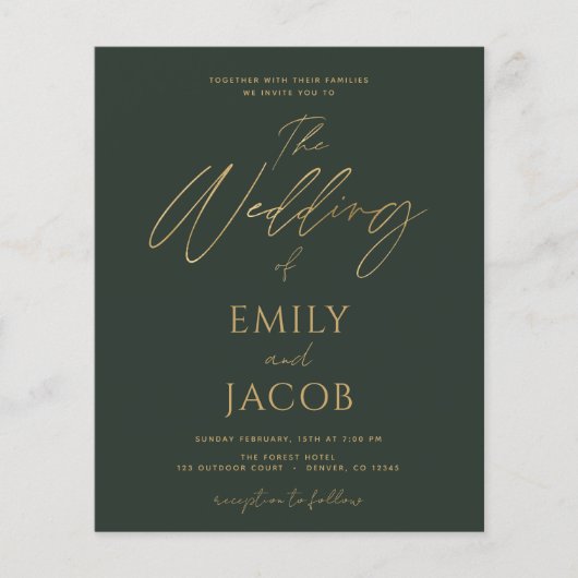 Budget Emerald Green Gold Wedding Typografie (Voorkant)