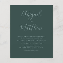 Budget Emerald Green Minimalist Wedding Invitation