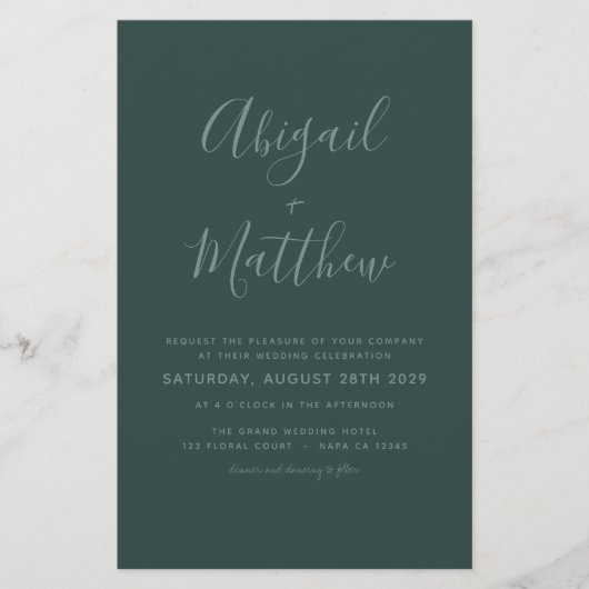 Budget Emerald Green Minimalist Wedding Invitation Flyer (Voorkant)