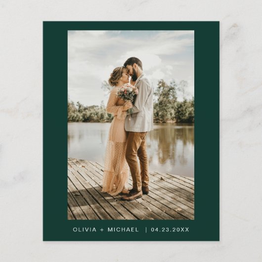 Budget Emerald Green Minimalistische Fotobruiloft (Voorkant)