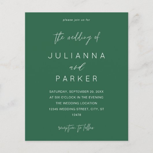 Budget Emerald Green MOD Calligraphy Wedding (Voorkant)