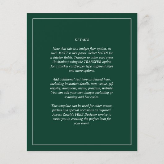 BUDGET Emerald Green Monochrome Tekst Flyer (Achterkant)