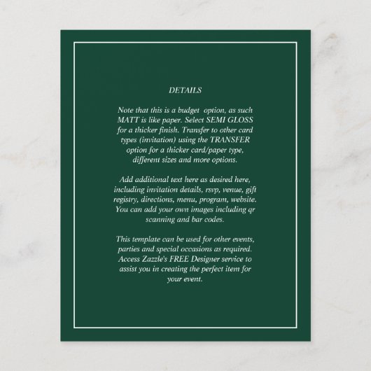 BUDGET Emerald Green MONOCHROME Weddenschap (Achterkant)