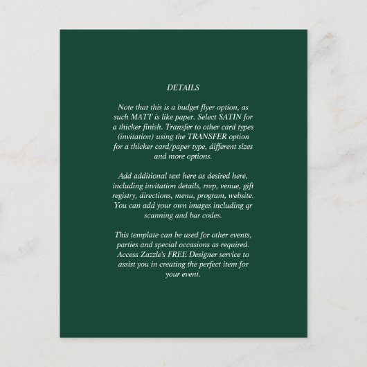 BUDGET Emerald Green Monochrome Weddenschap Flyer (Achterkant)