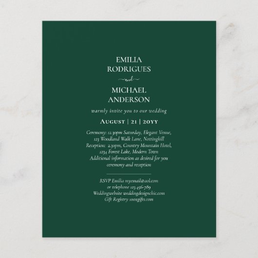 BUDGET Emerald Green Monochrome Weddenschap Flyer (Voorkant)