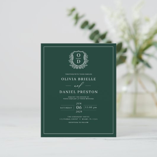 Budget Emerald Green Monogram Weddenschap (Staand voorkant)