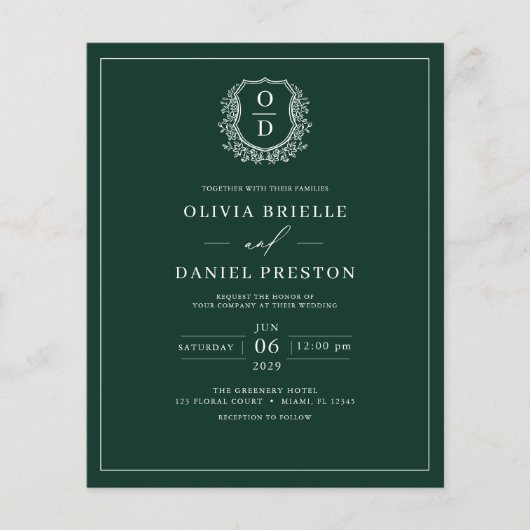 Budget Emerald Green Monogram Weddenschap (Voorkant)