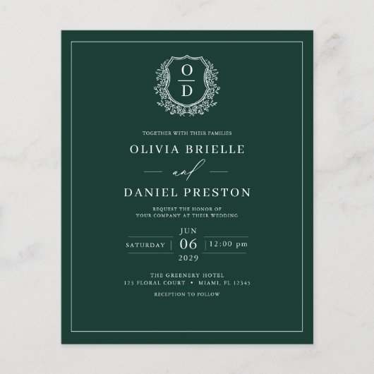 Budget Emerald Green Monogram Weddenschap Flyer (Voorkant)