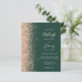 Budget Emerald Green Peach Glitter Wedding Invite (Staand voorkant)
