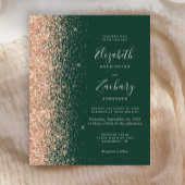 Budget Emerald Green Peach Glitter Wedding Invite