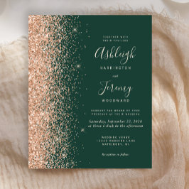 Budget Emerald Green Peach Glitter Wedding Invite