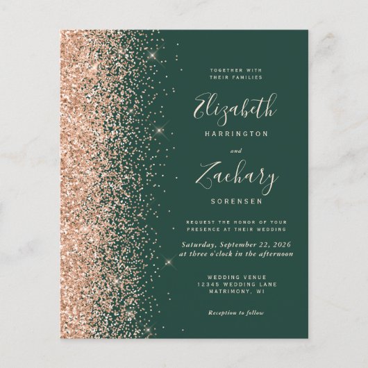 Budget Emerald Green Peach QR Code Huwelijksuitnod (Voorkant)