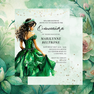 Budget Emerald Green Princess Quinceañera Uitnodig