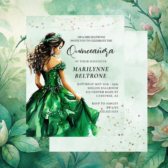 Budget Emerald Green Princess Quinceañera Uitnodig (Creator heeft geüpload)