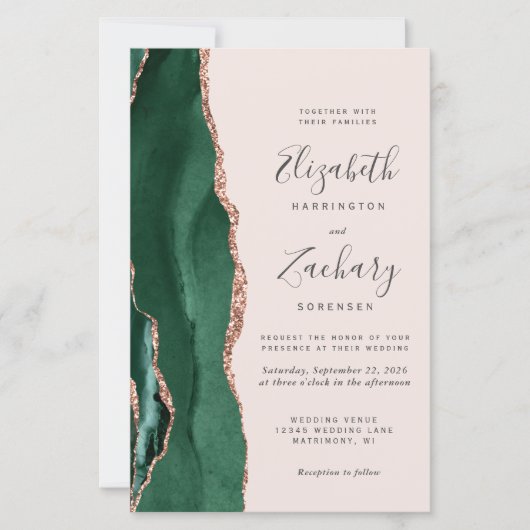 Budget Emerald Green Rose Gold Agate Blush Wedding (Voorkant)