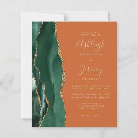 Budget Emerald Green Rust QR Code Huwelijksuitnodi (Voorkant)