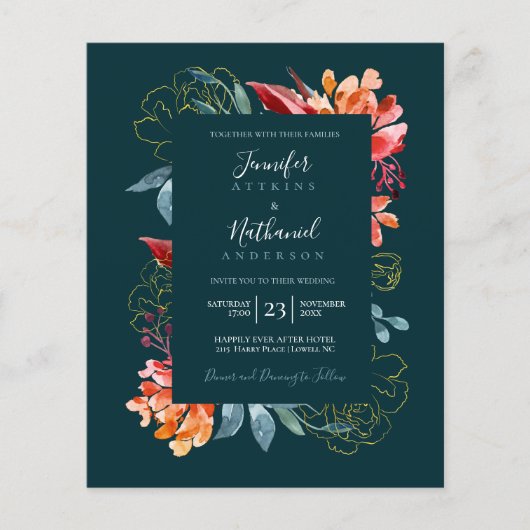Budget Emerald Green Rusty Oranje Floral Wedding (Voorkant)