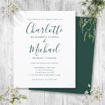 Budget Emerald Green Script Wedding Invitation<br><div class="desc">Deze elegante uitnodiging voor een budgetbruiloft kan worden gepersonaliseerd met je informatie in chic gemerald green lettering,  met namen van tekenstijlen. Ontworpen door: Thisnotme©</div>