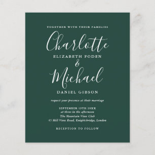 Budget Emerald Green Script Wedding Invitation