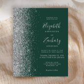 Budget Emerald Green Silver Glitter Wedding Invite