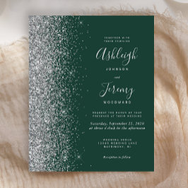 Budget Emerald Green Silver Glitter Wedding Invite