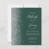 Budget Emerald Green Silver Glitter Wedding Invite (Voorkant)