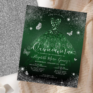 Budget Emerald Green Silver Gown Quinceanera Kaart