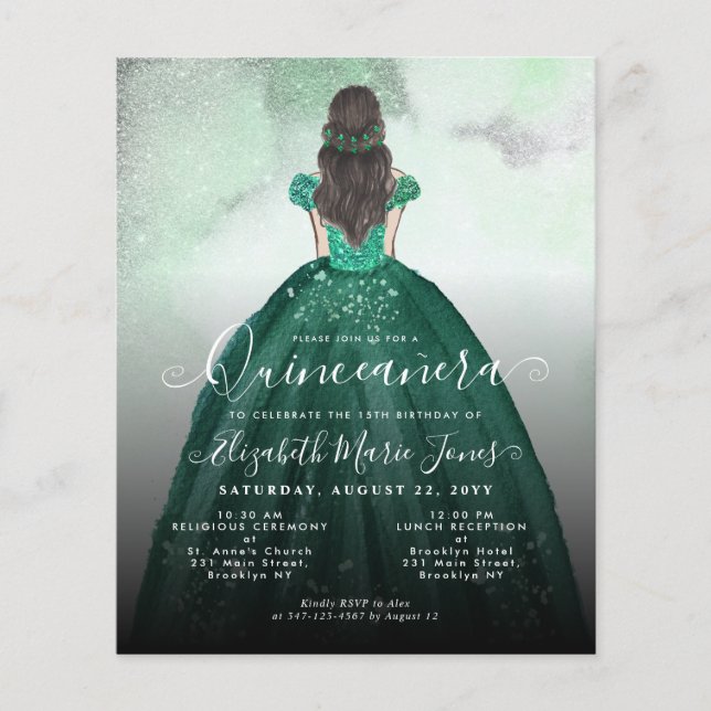 Budget Emerald Green Silver Princess Quinceañera (Voorkant)