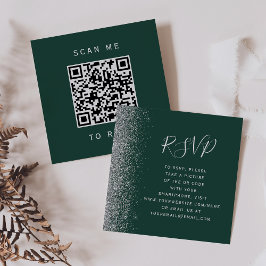 Budget Emerald Green Silver Wedding QR Code RSVP Informatiekaartje