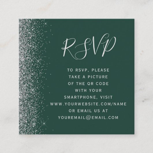 Budget Emerald Green Silver Wedding QR Code RSVP Informatiekaartje (Voorkant)