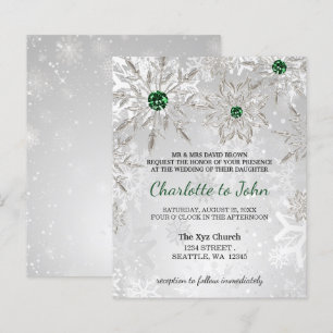 Budget Emerald Green Snowflakes Wedding-uitnodigin
