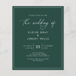 Budget Emerald Green Wedding Invitation Flyer