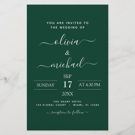 Budget Emerald Green Wedding met Fotouitnodiging (Voorkant)