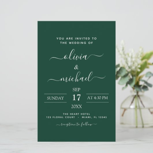 Budget Emerald Green Wedding met Fotouitnodiging (Staand voorkant)